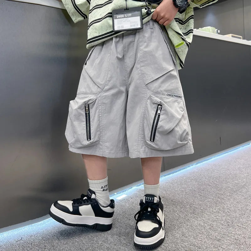 2025 Summer New Men's Shorts for Boys - Children's Casual Loose Workwear with Large Pockets