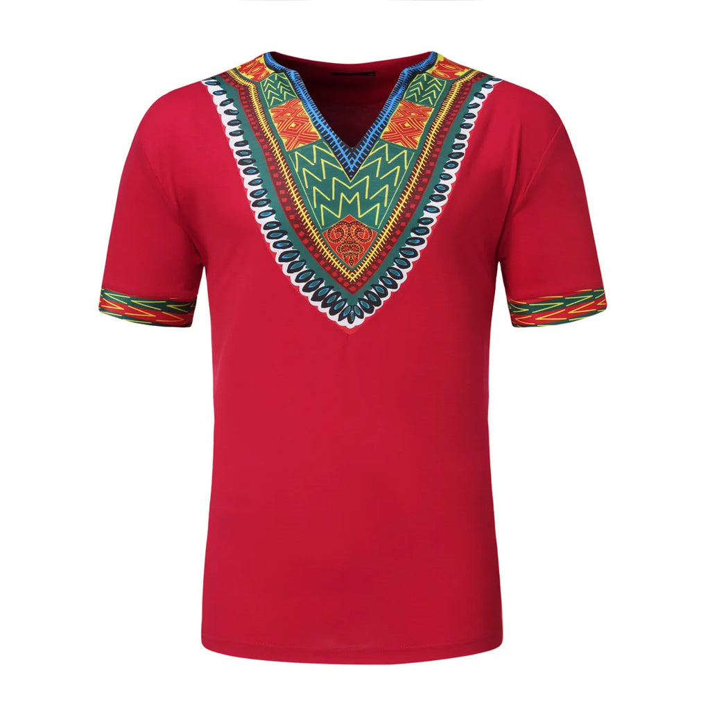 2026 Men's African Traditional Clothing Men Dashiki Short Sleeve T-shirt Fashion V-neck Printed Ethnic Style Casual Tops for Men