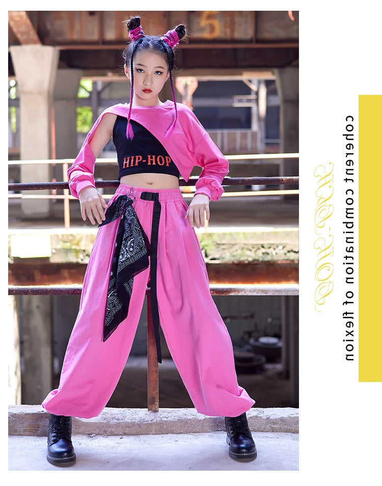 Teenage Girl Jazz Dance Costume Children Street Hip hop Dancing Jazz Stage Kid Kpop Jazz Costume for Girls pink Outfit dance set