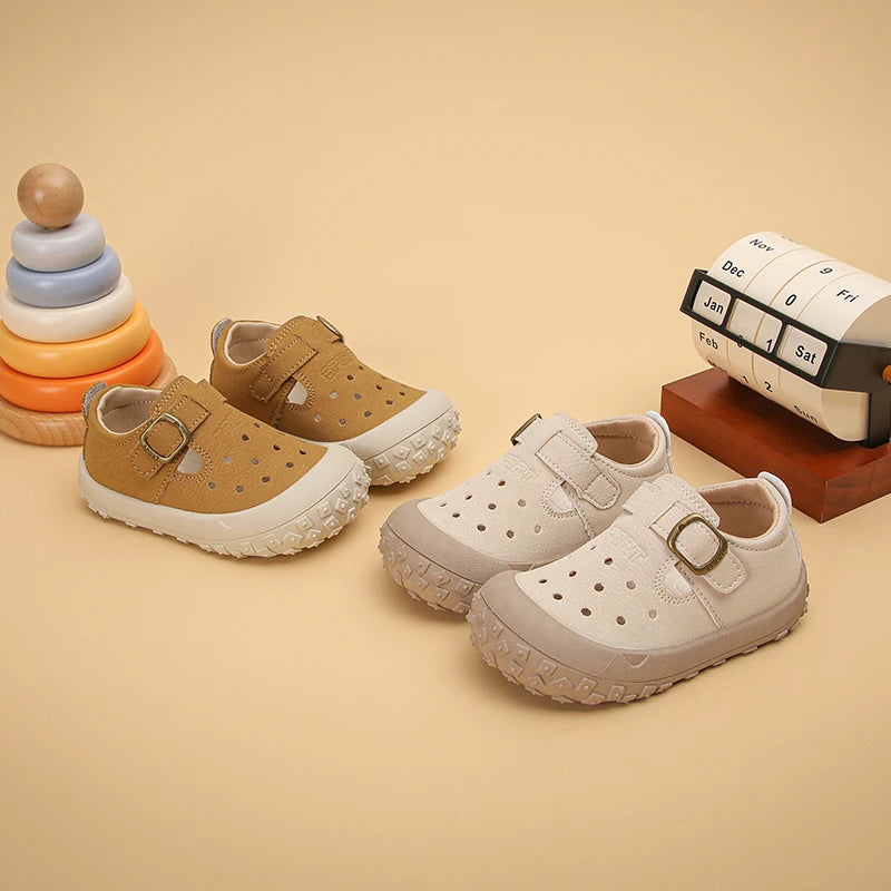Kids' Casual Shoes Sneakers PU Leather Solid Color Summer Shoes For Children Anti-slip Breathable White Khaki Shoes Size 18-29