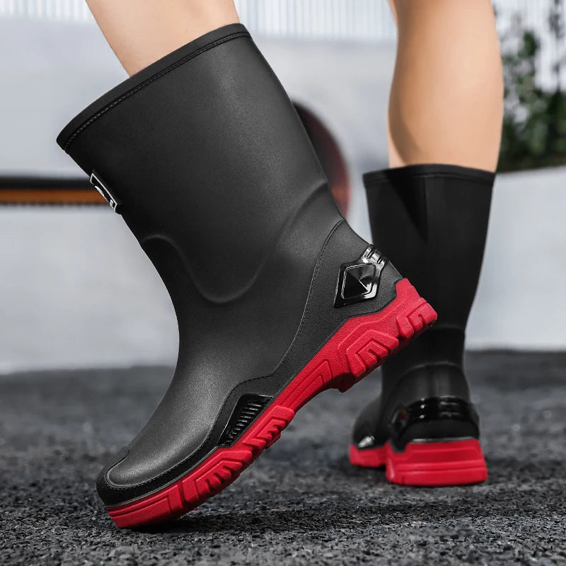 Rain Boots for Men, Non-Slip, Waterproof, High-Top Fishing Boots, Popular Work Safety Shoes, Rain Boots