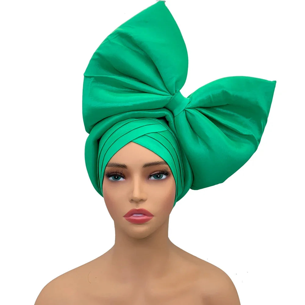 Exaggerated Headpiece African Auto Gele Headtie Nigeria Party Headwear Hat Lady Head Wraps Big Bowknot Turban Cap for Women