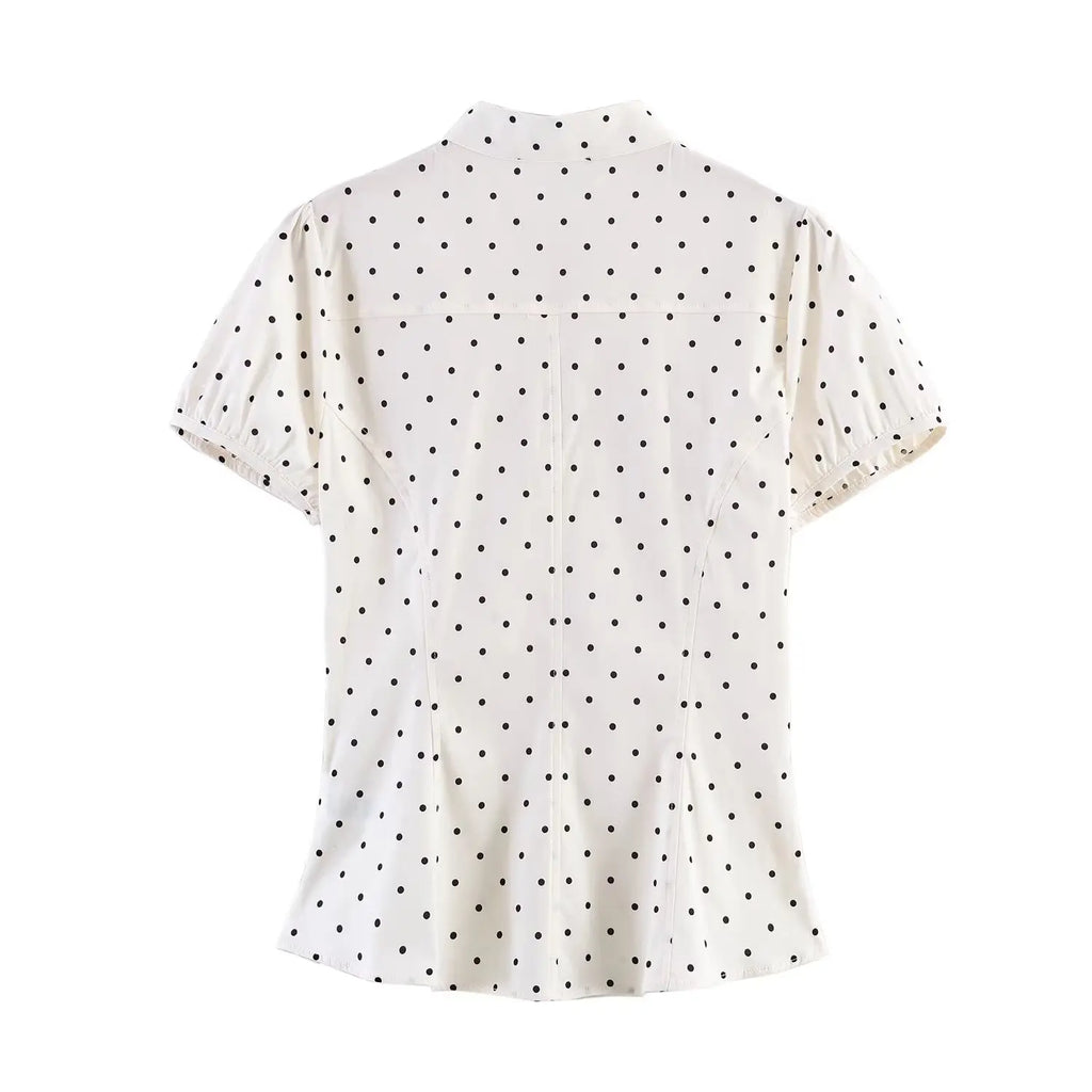 Women Sexy V-Neck Single Breasted Crop Shirts 2026 Summer Female Chic Bow Lace-Up Puff Sleeve Slim Shirts Y2K Girl Cute Shirt