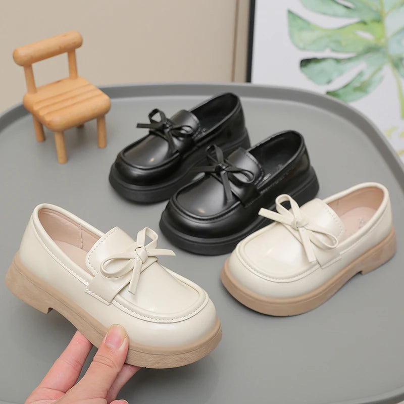 Girls Leather Shoes for Students School Uniform Shoes Black Matte 2025 New Fashion Children Flat Shoes Simple Bows Soft Sole