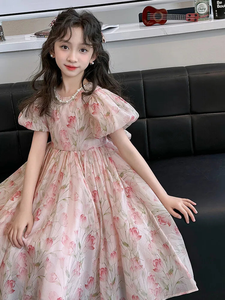 summer Elegant Flower Princess Dresses vestidos elegantes para mujer kids girls dress clothes vestido verano 12 14 enfant fille