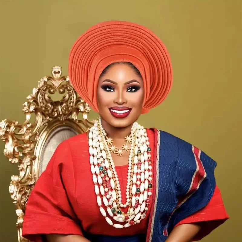 Nigeria Head Ties Wedding Party Headgear Elegant African Headtie Turban Already Made Women's Auto Gele Female Head Wraps