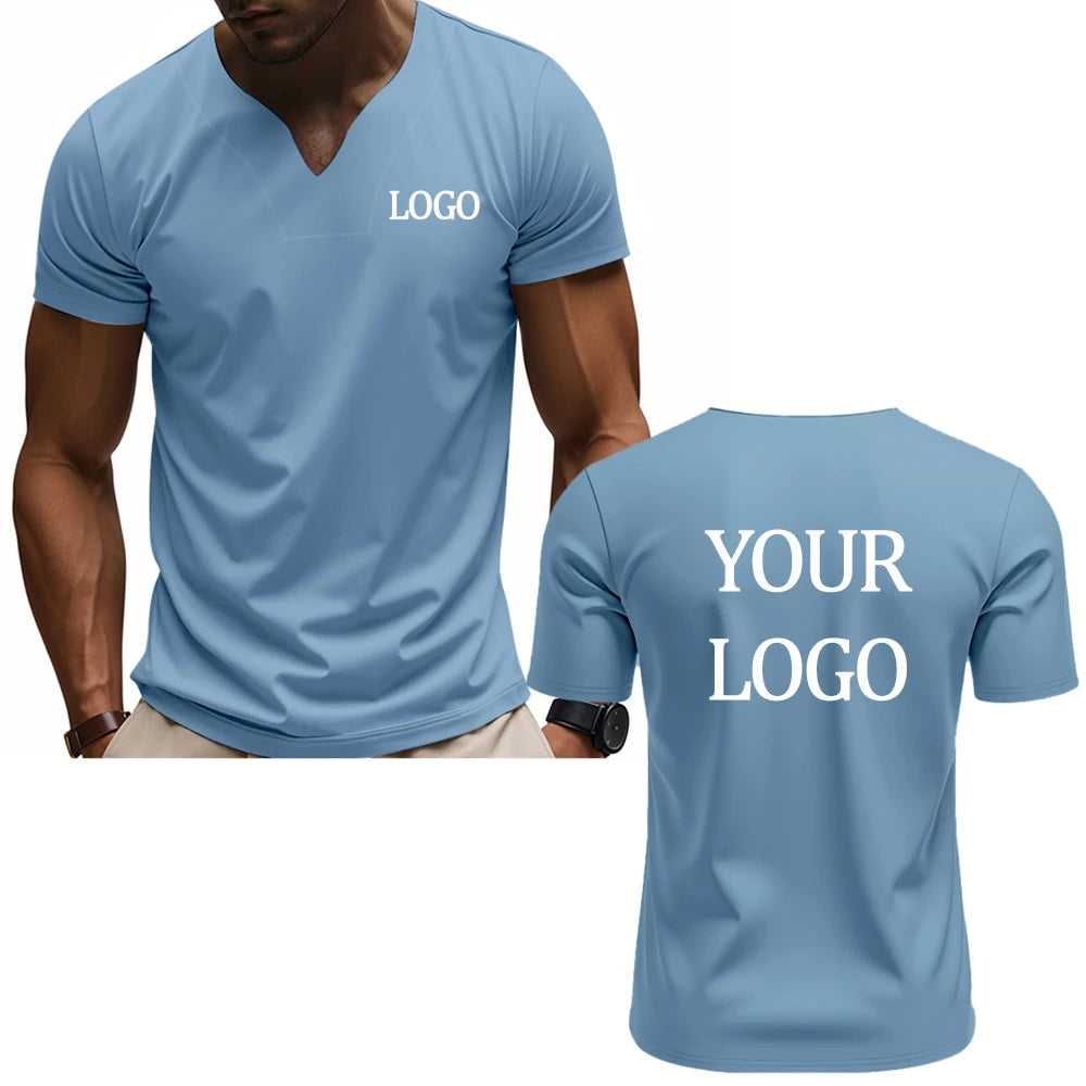 DIY custom printed V-neck T-shirt, fashionable men's short-sleeve T-shirt, stylish elegant casual streetwear top，everyday wear.