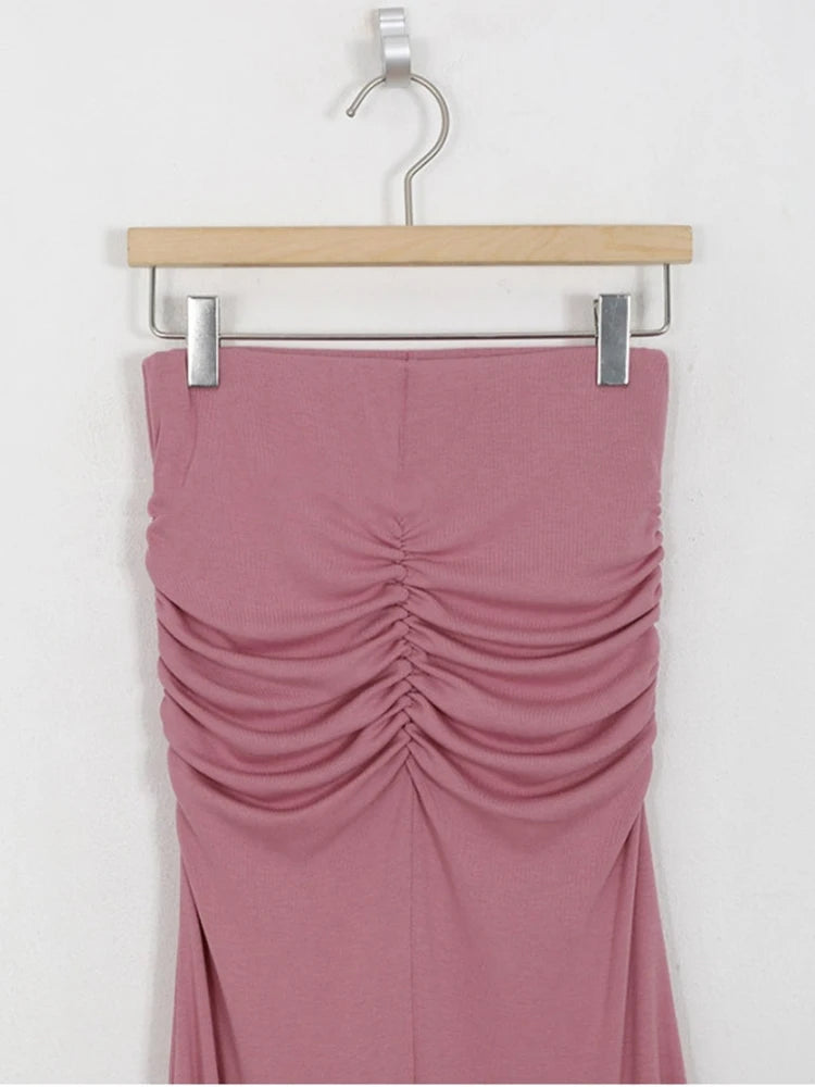 Shirring Satin Skirts for Women High Waisted Skirt 2026 Women A-Line Elegant Skirts Summer Pink Midi Skirt New Korean Style