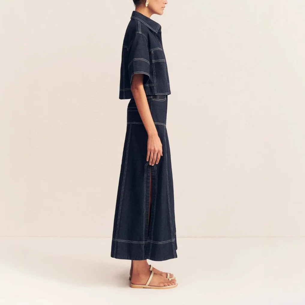 Skirt Suit Women Denim Shirt Long Skirts 2 Piece Sets Washed Vintage Ensemble Single Breasted Overshirt Top Summer Outfits