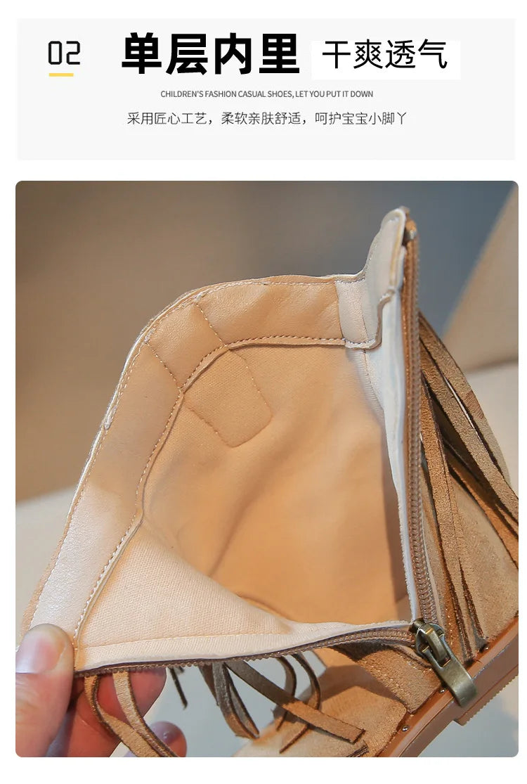 Sandals for Girl Summer New Fashion Strap Roman Sandals with Tassel Rivet Girl Shoes Personalized Kid Cool Boot Sandalias Mujer
