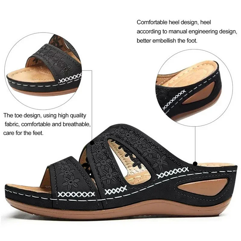 Summer Women Wedge Sandals Premium Orthopedic Open Toe Sandals Vintage Anti-slip Leather Casual Female Platform Retro Shoes