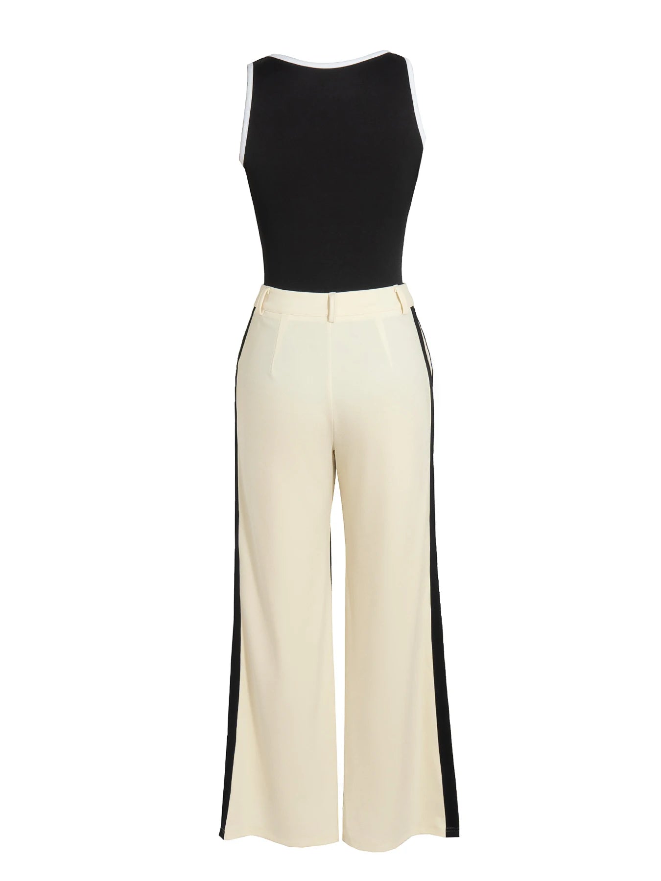 Women's Trousers Set Contrast Trim Tank Top High Waist Wide Leg Pants Two Piece Set Spring Summer Office Street Casual Outfit