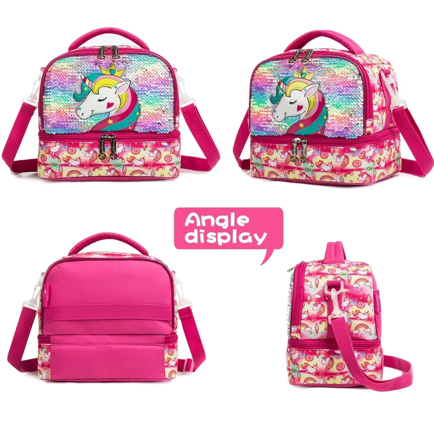 Kids Lunch Box for School Cute Insulated Lunch Bag with Strap Thermal Food Container for Girls Boys Portable Tote for Picnic