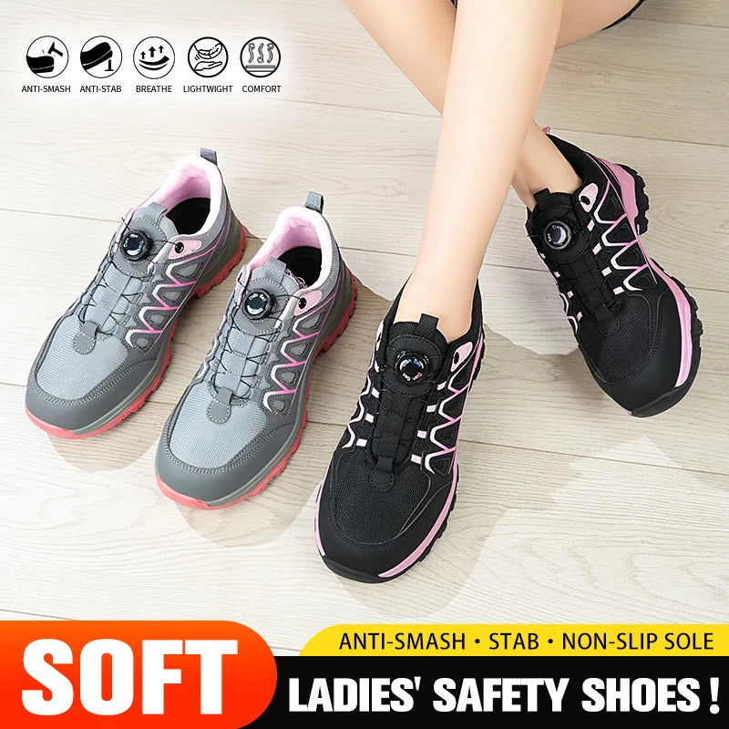 Rotating Button New Safety Shoes Women Anti-smash Anti-puncture Work Shoes Fashion Female Sport Shoes Security Protective Shoes