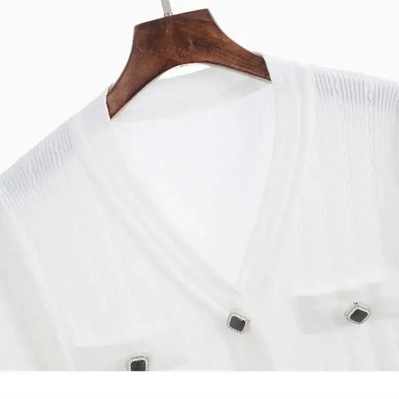 Summer V Neck Single Breasted Knitting Mini Dresses for Women 2024 Fashion Short Sleeve Mini Party Dress Vestidos Female
