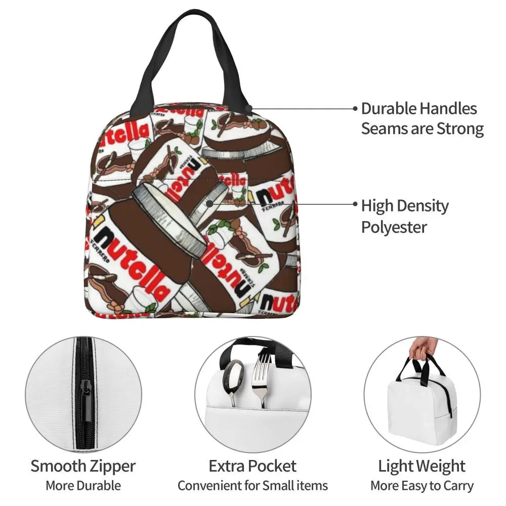 Custom Italy Nutellas Thermal Insulated Lunch Bag Women Portable Lunch Container for Outdoor Picnic Storage Food Box
