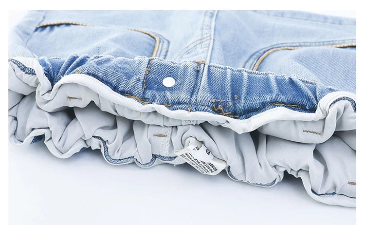 Korean Style Children Denim Mini Skirt with Inner Shorts For Girls Fashion Streetwear Summer Slim Fit Skirts with Pockets Front