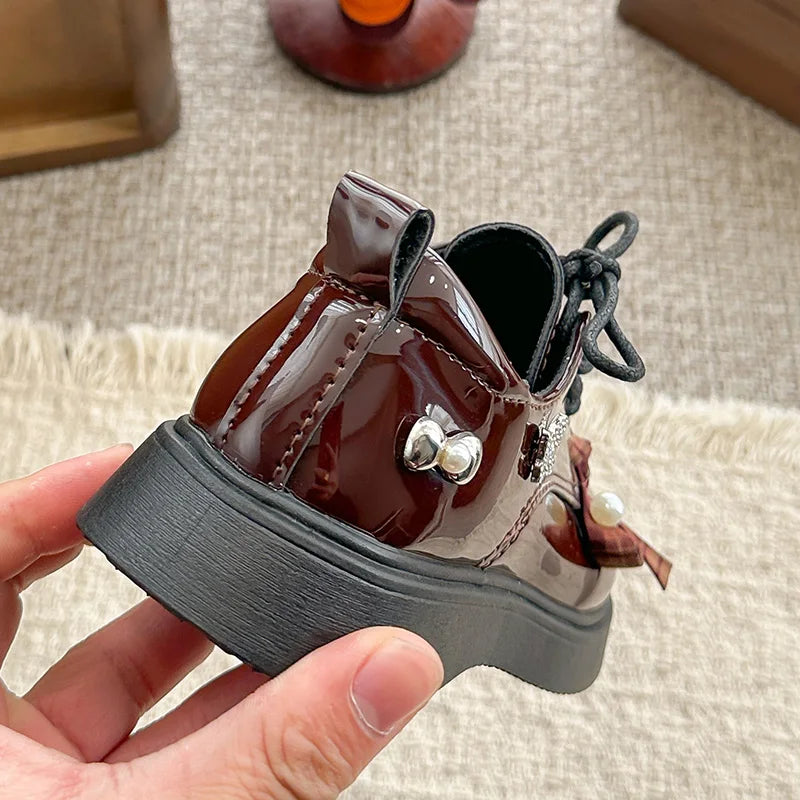 Girl School Perform Shoes Spring Autumn Chic Bow Children Dress Mary Jane Shoes Princess Wedding Party Kids Lolita Leather Shoes