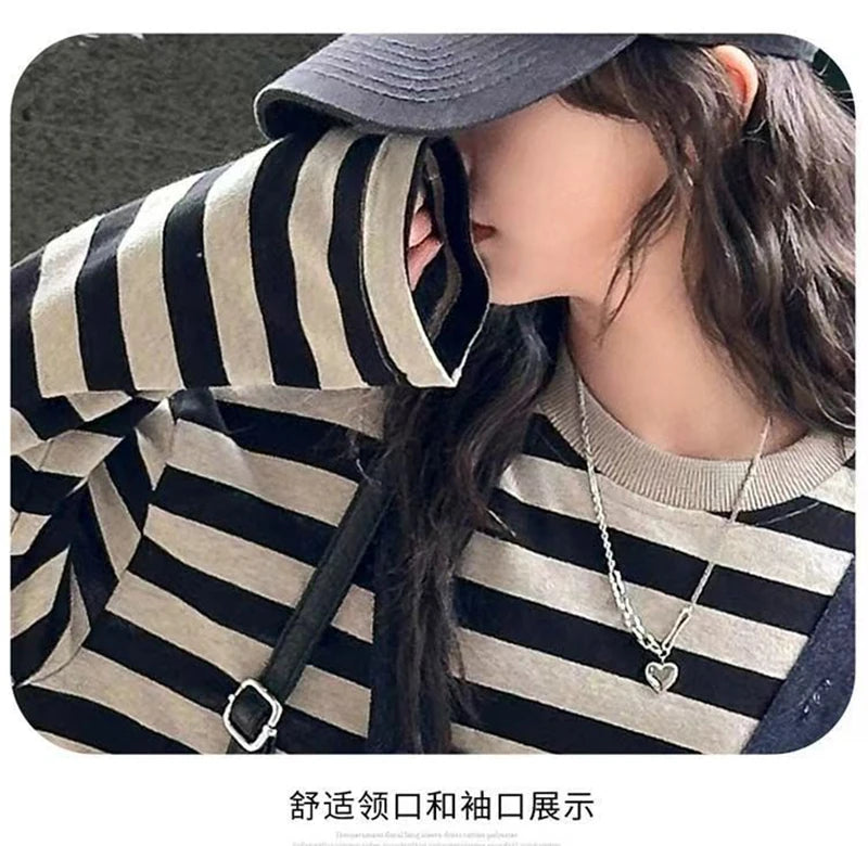 Girls 2 Piece Outfit Korean Style Kids Striped Long Sleeve T-shirt + Loose Denim Overalls Set Spring Autumn Children's Clothing