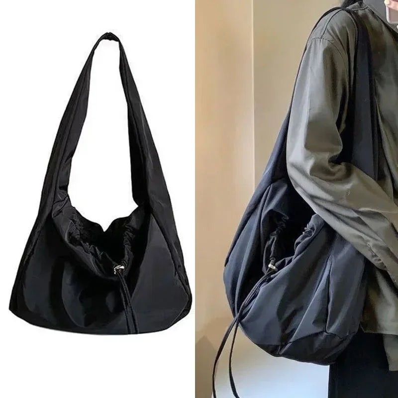 Women Bag New Nylon Bucket Fashion Solid Zipper SOFT Shoulder Bag Purses and Handbags Luxury Designer Black Tote Bag