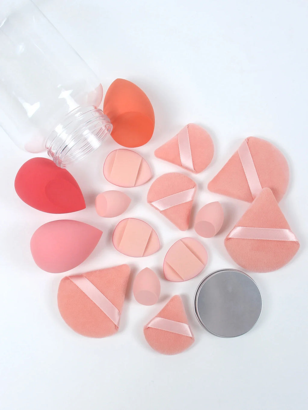 15Pcs Premium Powder Puffs with Storage Jar - Makeup Blending Sponges Set for Face Foundation & Loose Powder Kit