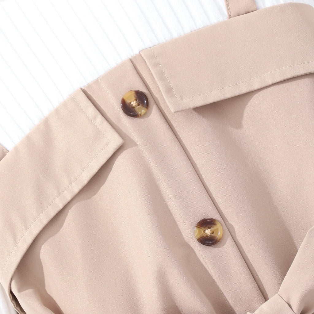 New Dress for Teens Girls 8-12Yrs Autumn Winter Belt Button Khaki Children Dress Soft Sweet Warm Vintage Teens Girls Clothing