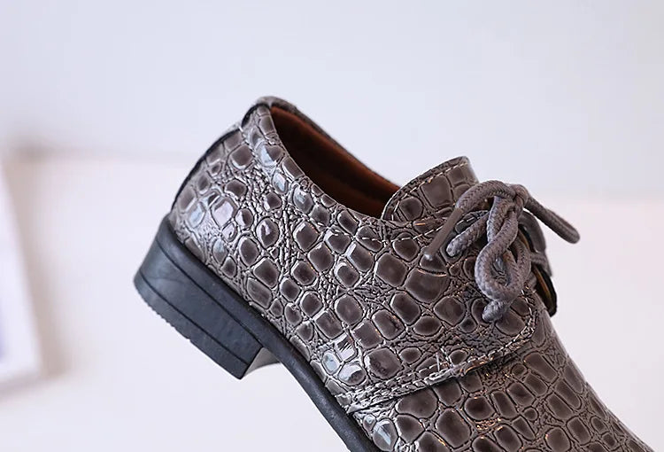 Boys Leather Shoes Pointed Toe Children Performance Shoes Low Heels British Style School Kids Shoes Gold Lace Up Casual Loafers