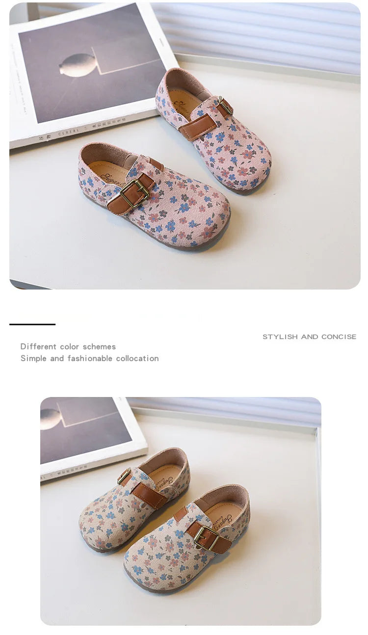 Zapatos De NiñaRetro Girl Shoe Autumn New Girl Leather Shoe Floral Princess Shoe Soft Sole Casual Kid Shoes Allmatch Women Shoes