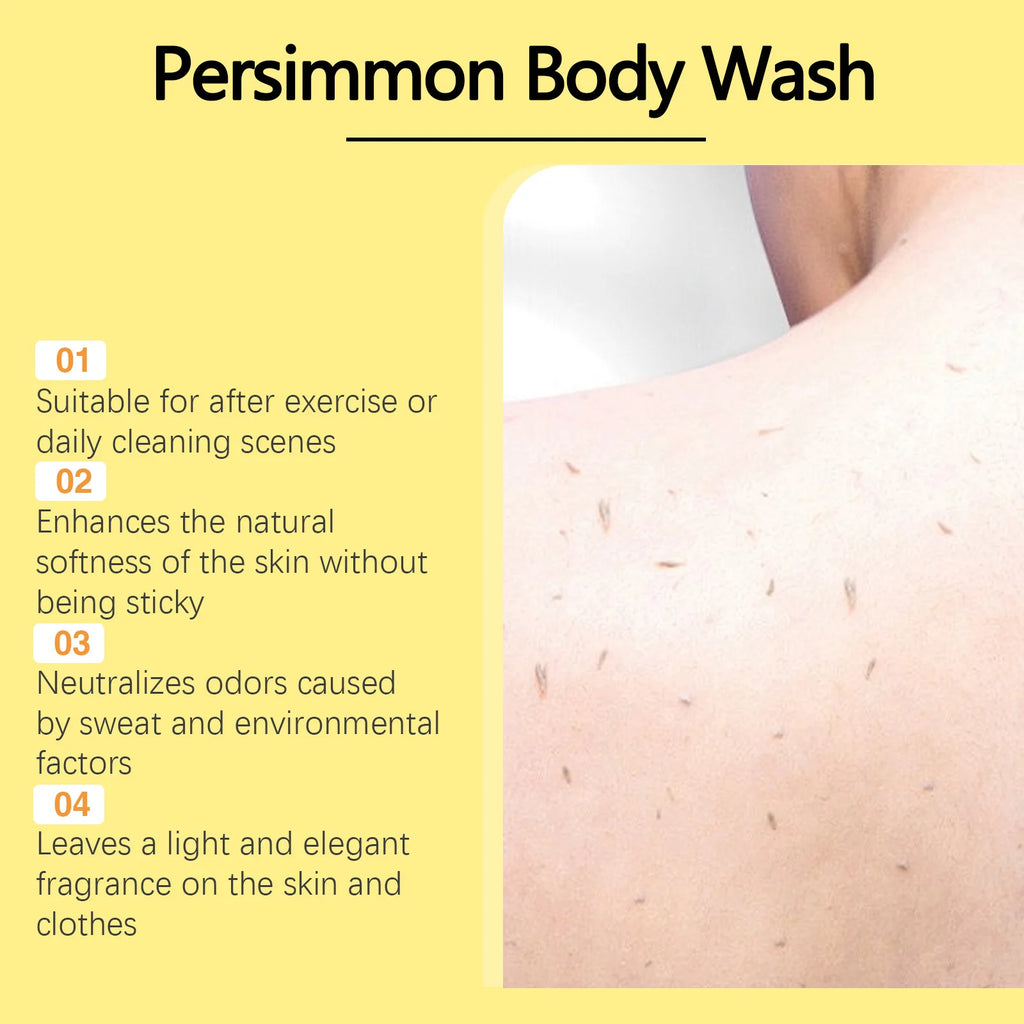 Persimmon Body Wash Deep Cleaning Skin Oil Control Exfoliating Eliminating Odor Remover Dirt Lasting Fragrance Shower Gel 100ml