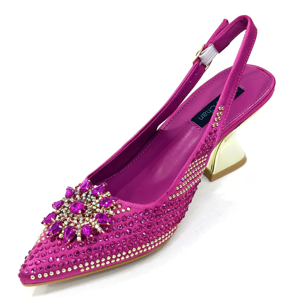 Nigeria Fashion Rhinestone-encrusted Ladies Party Shoes And Special bags High Heels And Dual Purpose Bag Women's Shoes