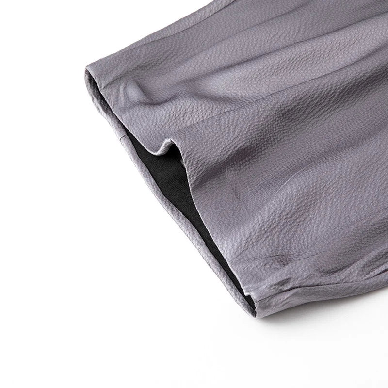 2025 Women's Summer New 100% Natural Mulberry Silk Pearl Satin Dark Grey Elegant Diagonal Cut Wrapped Hip Fishtail Skirt