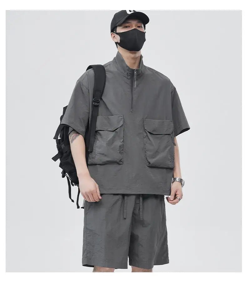 Casual Sportswear Suit for Men Solid Color Loose A Complete Set of Teenagers American Handsome Loose Versatile Two-piece Set
