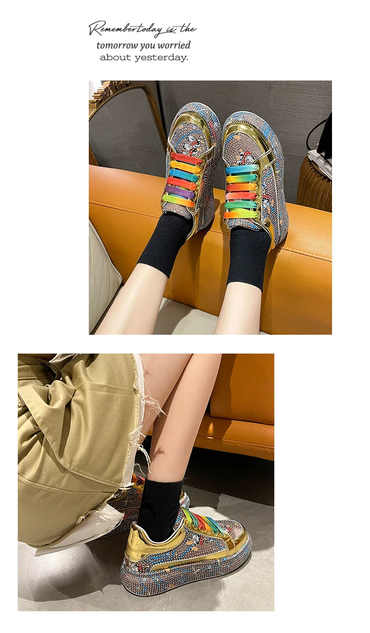 Top Quality Sneakers Women Skating Shoes 2026 Rhinestone Women Loafers Platform Fashion Shiny Women's Casual Shoes Zapatos Mujer