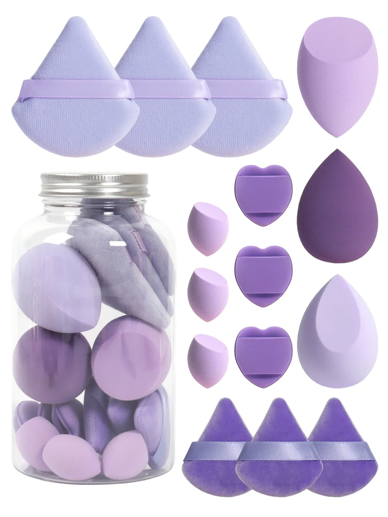 15Pcs Premium Powder Puffs with Storage Jar - Makeup Blending Sponges Set for Face Foundation & Loose Powder Kit