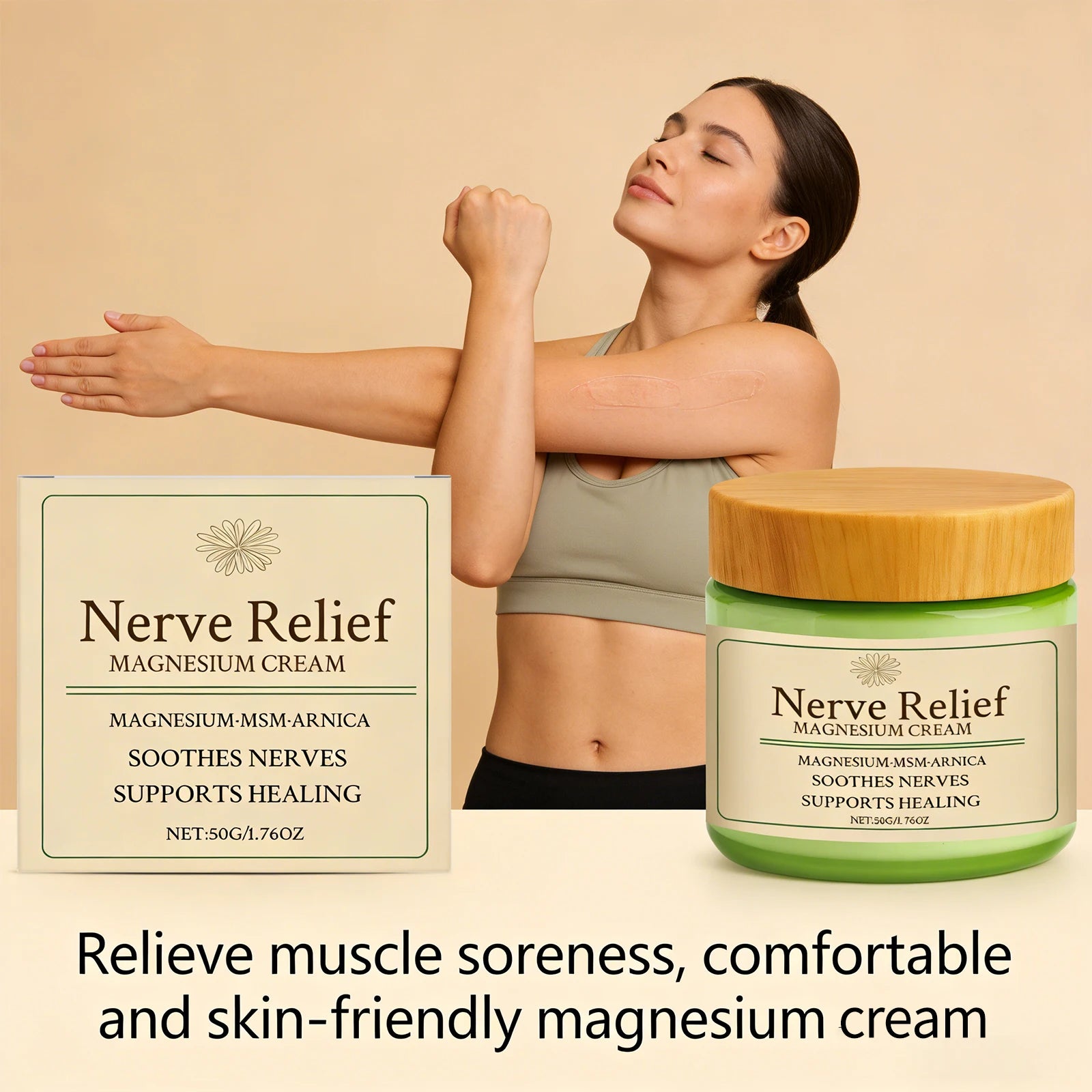 Nerve Relief Magnesium Cream Relieve Muscle Pain Moisturizing Body Massage Cream Relax Muscles Soothing Nourishing Skin Care 50g