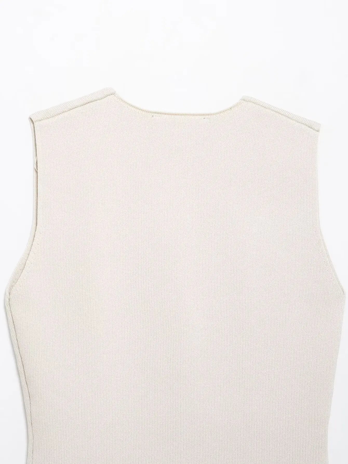 HH Women 2 Piece Set Fashion Button Sleeveless V-Neck Knitted Vest Top+Chic Splicing High Waist Zipper Ankle-Length Skirt