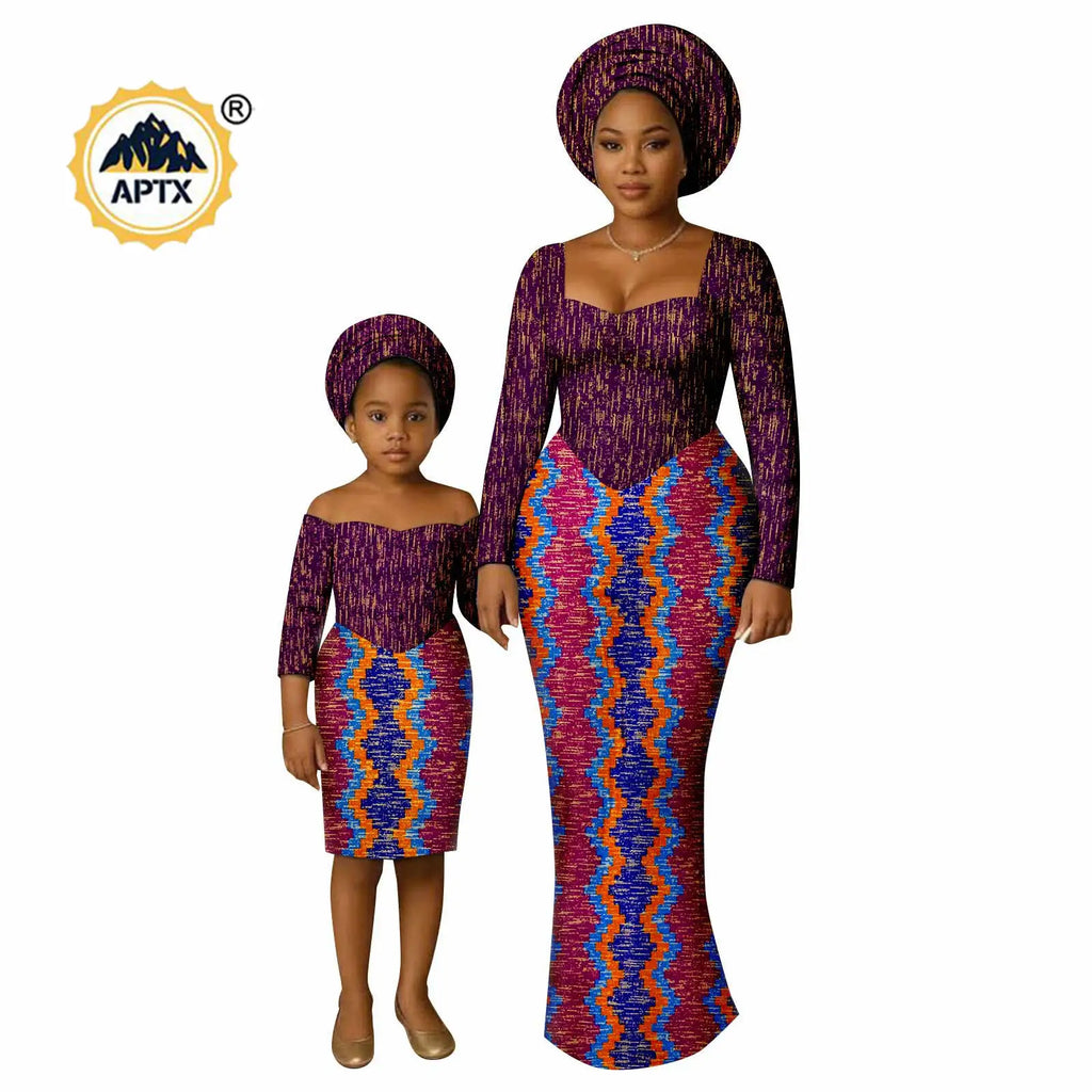 African Print Long Dresses for Women Family Outfits Dashiki Couple Clothes Mom and Daughter Dresses Ankara Outwear 25F029