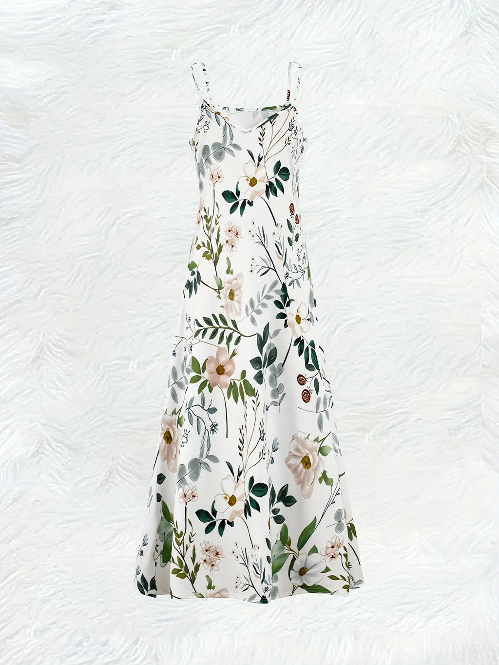 Summer Vacation Dress for Women Floral Leaf Print V Neck Sleeveless A Line Dress Casual Beach Party Outfit Lightweight