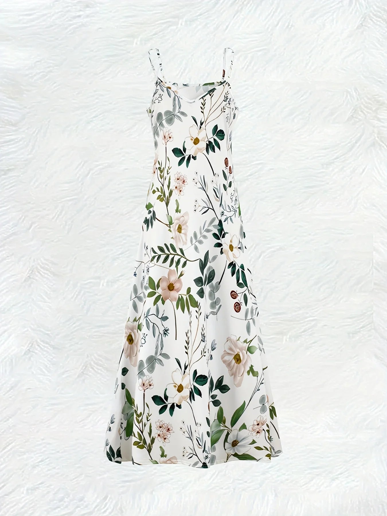 Summer Vacation Dress for Women Floral Leaf Print V Neck Sleeveless A Line Dress Casual Beach Party Outfit Lightweight