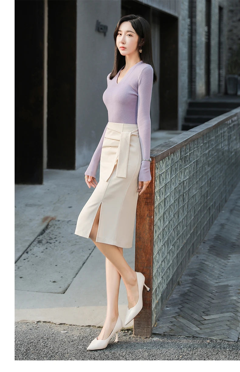 Design Sensation  Maturity Slimming Midi Skirt Women's Spring 2026 New Style High Waist Zipper Side Slit H-Shape Skirt