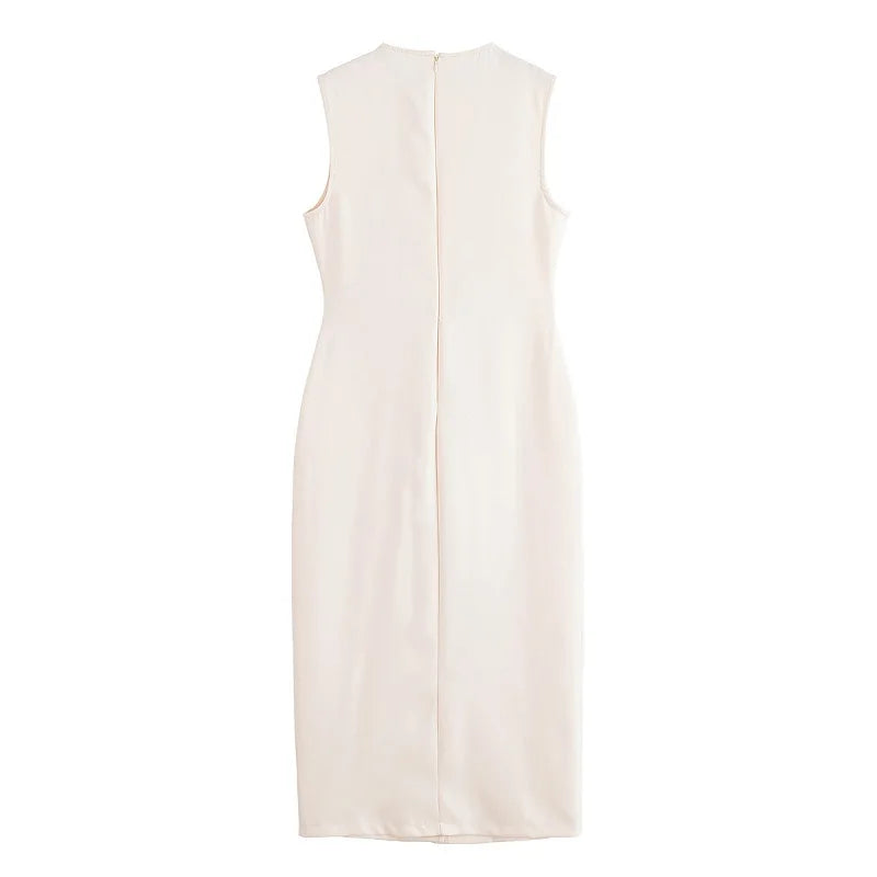 MUJER 2025 Women's Dress Summer Sleeveless Midi Dress Woman Red Black Office Long Dresses for Women Chic Belt Button Dress Women
