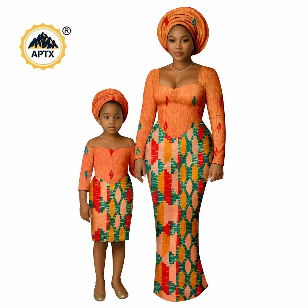 African Print Long Dresses for Women Family Outfits Dashiki Couple Clothes Mom and Daughter Dresses Ankara Outwear 25F029