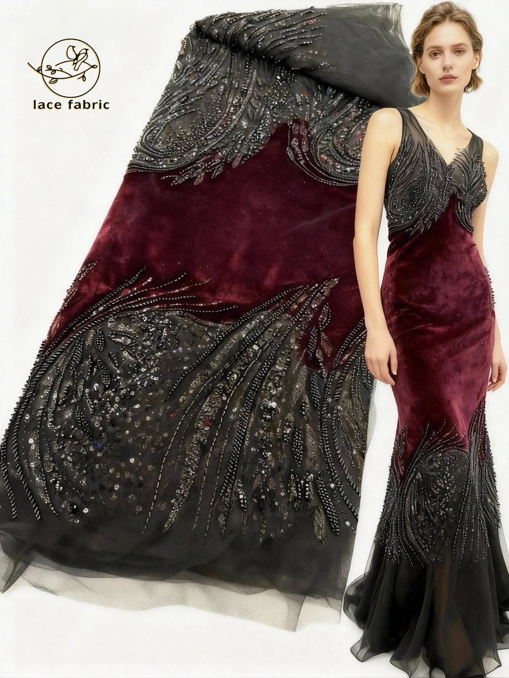 2026 African Nigeria High-Quality Velvet Beaded Sequins French Tulle Lace Fabric Dress Nigerian 5 Yards For Wedding Party Women