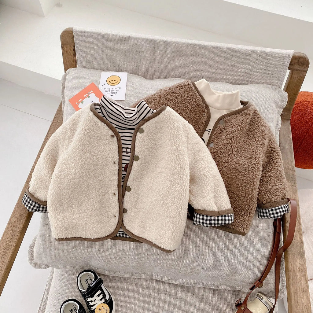 AYNIGIELL 2023 1-6 Years Old Autumn/Winter Children's Jacket Double-Sided Wear Plaid Plush Jacket Kids Jacket