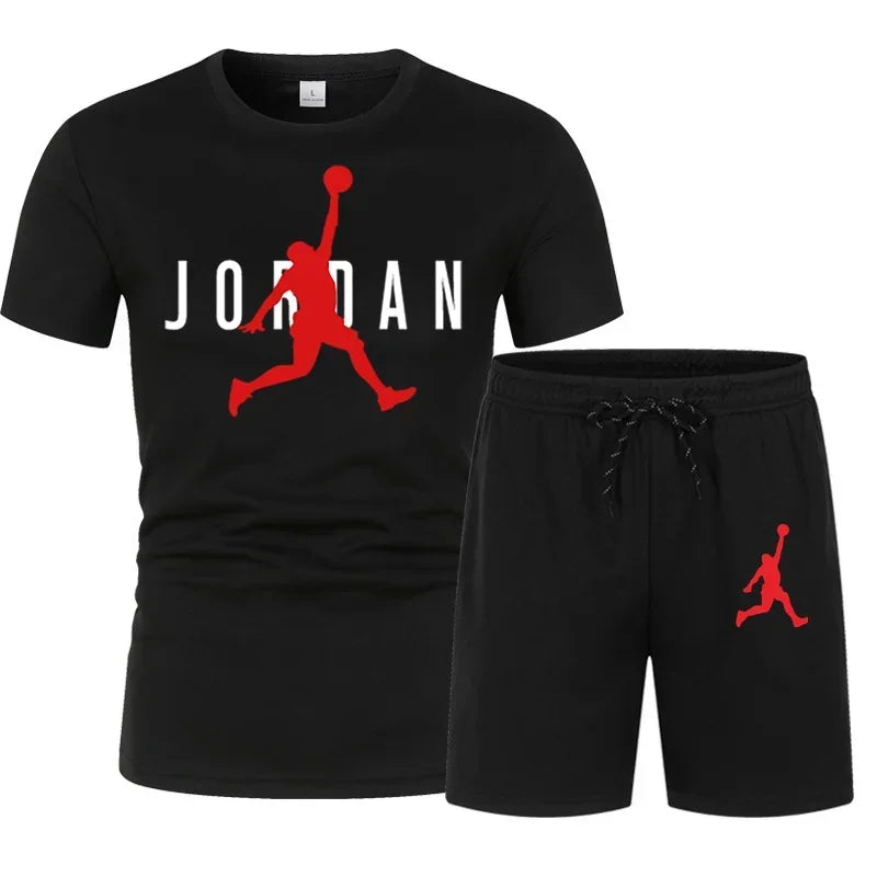 New summer men's casual sportswear set, fashionable and breathable men's round-neck short-sleeved T-shirt + jogging shorts
