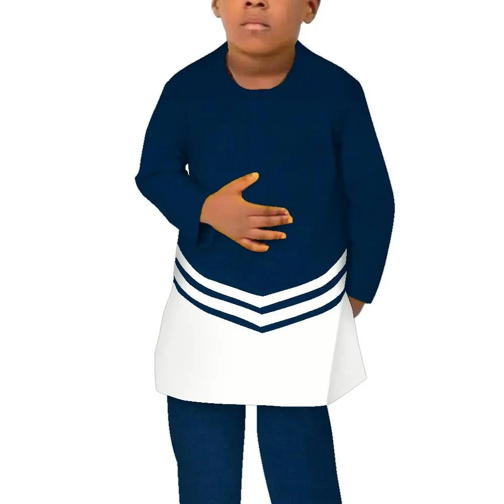 African Children Clothing Baby Boy's Clothes Afrcian Pants 2 Pcs Set Long Sleeve Patchwork Boy Dashiki Party Attire WYT701