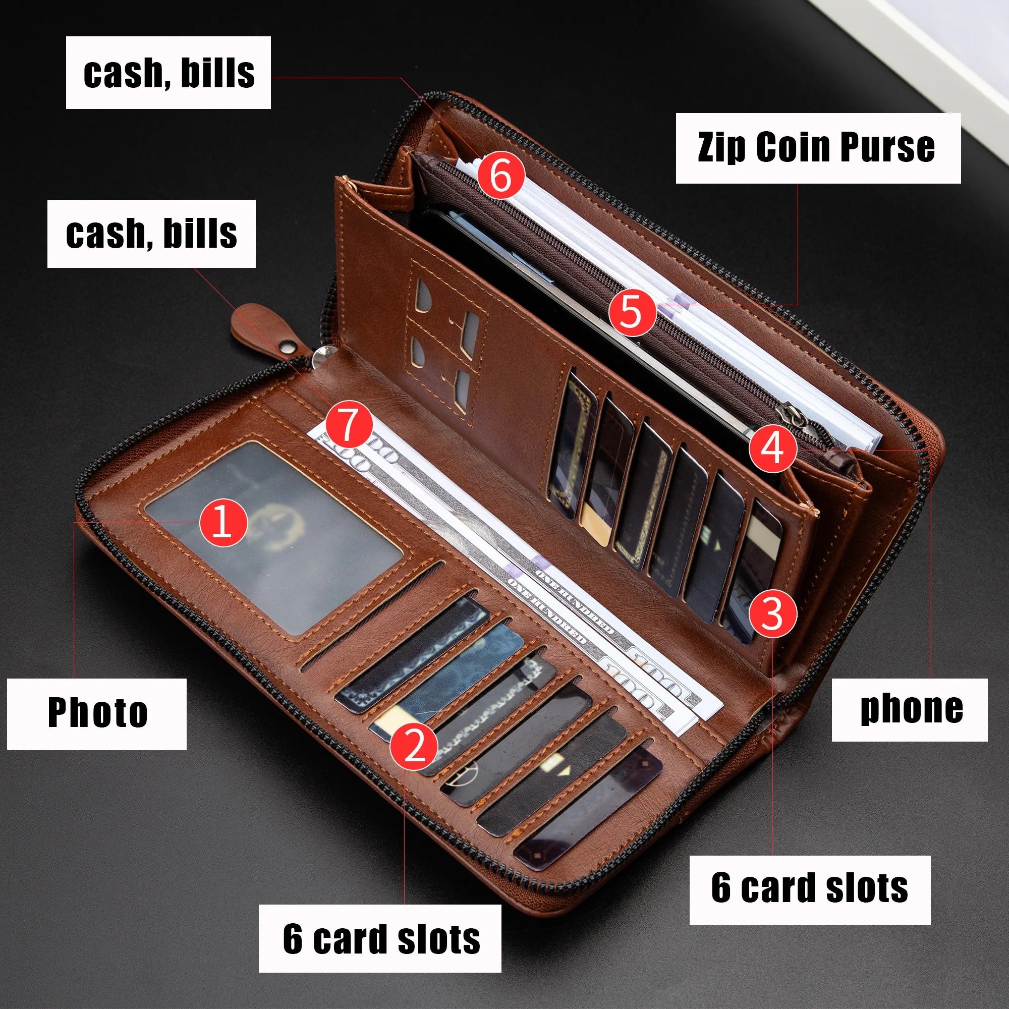 Men's Long Zipper Wallet High Quality Pu Leather Wallet For Men RFID Blocking Business Clutch Bag Credit Card Holder Purse Man