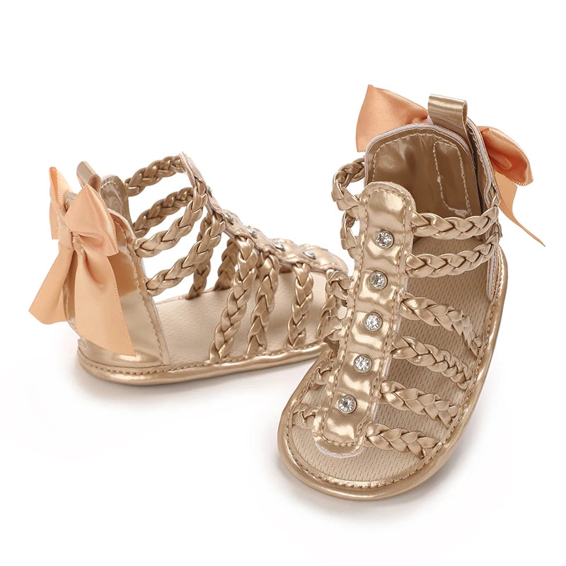 Infant Baby Shoes Girl Shoes New Summer Girl Sandals PU Leather Floral Rubber Sole Anti-Slip Newborn First Walker Crib Shoes