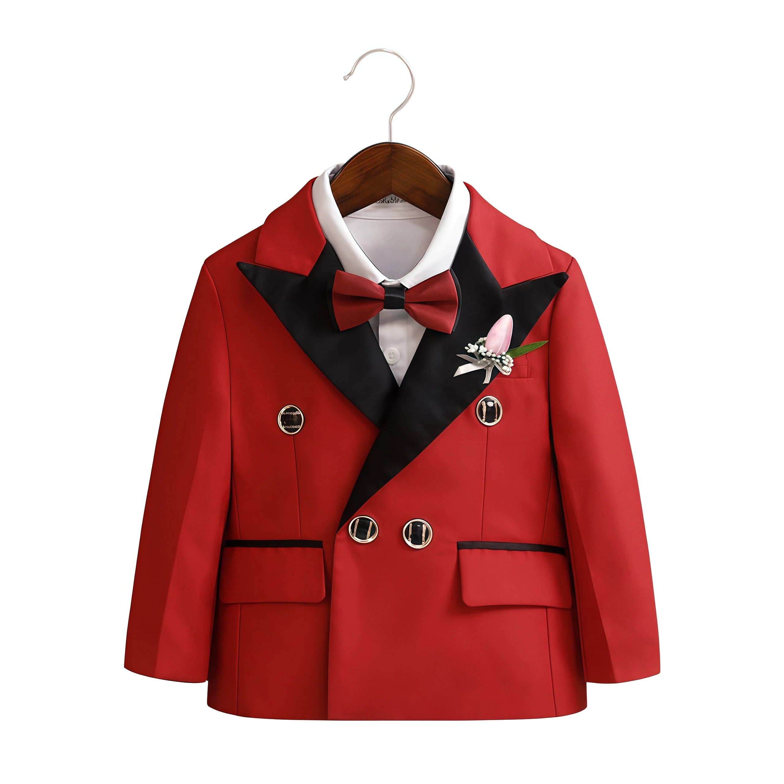 Children Three-Piece White Wedding Suit Kids Jacket Pants Bow Tie For Flower Boys Birthday Tuxedo Party Photograph Formal Outfit