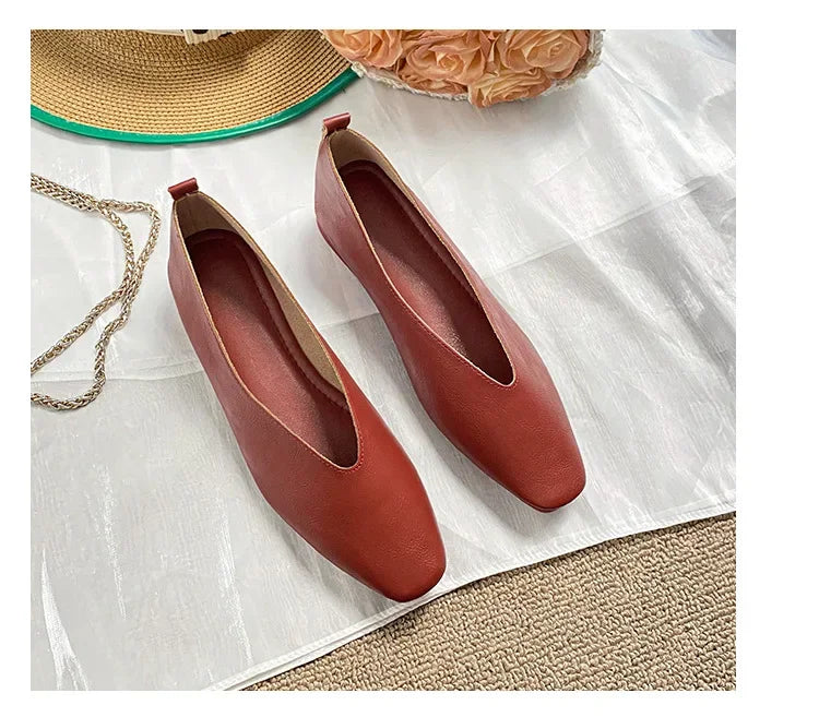 Genuine Leather Multi-color Low-heeled women's Shoes  Round Toe Flat Bottom Shallow Cut Single Shoe Casual Versatile Loafers